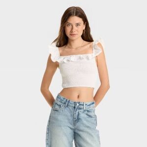 Medium Ruffle Sleeve Smocked Tank Top  cropped Wild Fable women’s  New with Tags